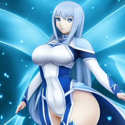  beautiful blue-eyed anime heroine with big curves