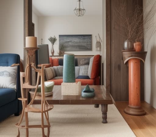  Living Room, Cozy, comfortable, family time, relaxation, entertainment, decor, furniture, lighting The image showcases a cozy and inviting living room theme, characterized by a modern yet rustic aesthetic. Modern rustic living room with a navy blue sofa, orange and gray pillows, wooden coffee table, oriental rug, and a floor lamp. modern, rustic, living room, navy blue sofa, orange pillows, gray pillows, wooden coffee table, oriental rug, floor lamp