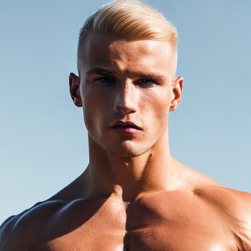 portrait+ style Russian queer fitness model blonde hunk dude face