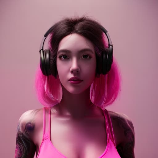 redshift style Dj.Marika Rossa Famous DJ, with a pink strand of hair, beautiful woman