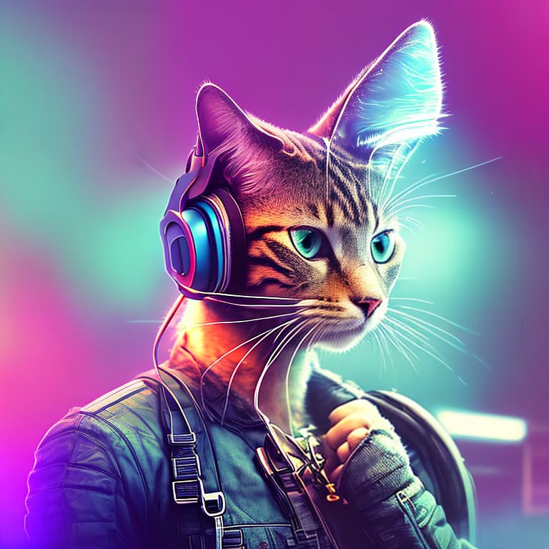 nvinkpunk Realistic image of a cat wearing headphones and reading glasses while riding a bus, hyperrealism hyperrealistic, full body, detailed clothing, highly detailed, cinematic lighting, stunningly beautiful, intricate, sharp focus, f/1. 8, 85mm, (centered image composition), (professionally color graded), ((bright soft diffused light)), volumetric fog, trending on instagram, trending on tumblr, HDR 4K, 8K