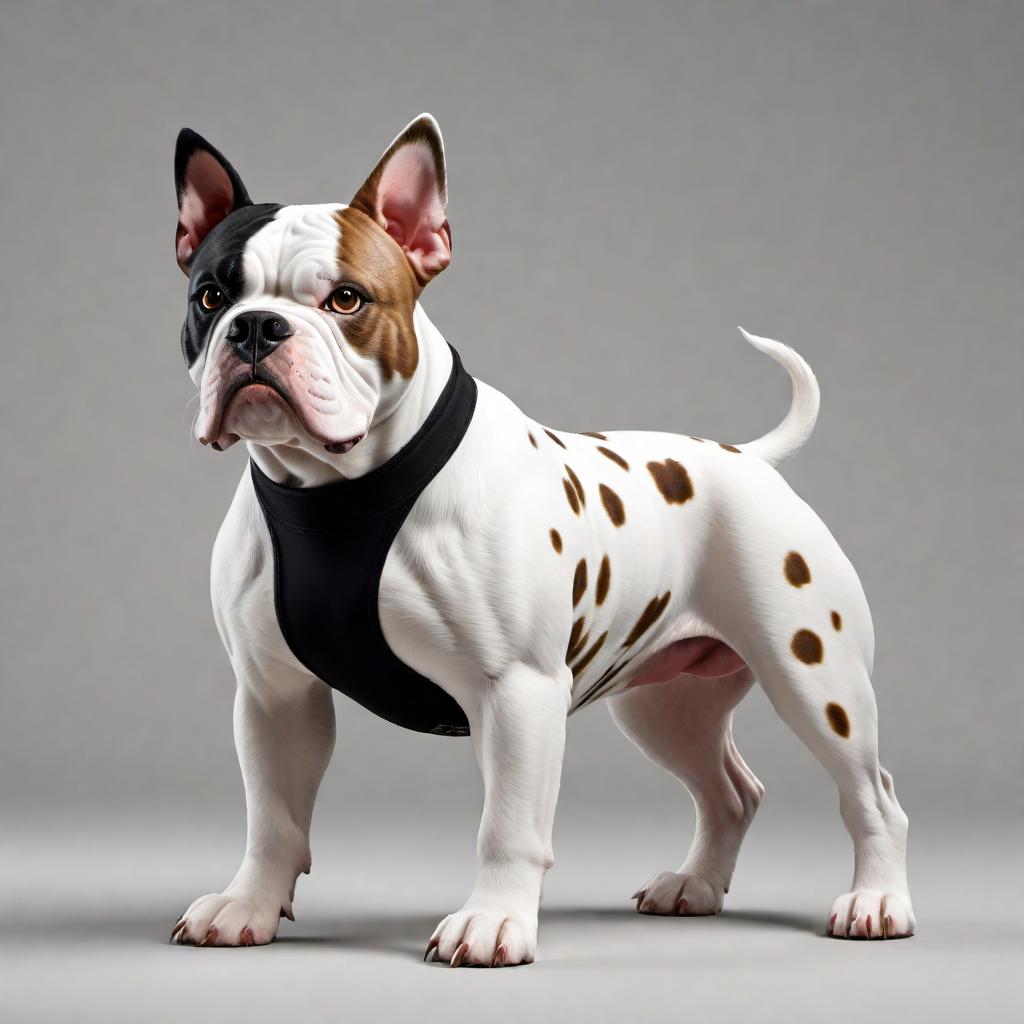  A cartoon American bulldog pocket bully dog that is white with brown spots and he’s wearing a hat with his ears sticking out and a black T-shirt with a pot leaf on it hyperrealistic, full body, detailed clothing, highly detailed, cinematic lighting, stunningly beautiful, intricate, sharp focus, f/1. 8, 85mm, (centered image composition), (professionally color graded), ((bright soft diffused light)), volumetric fog, trending on instagram, trending on tumblr, HDR 4K, 8K