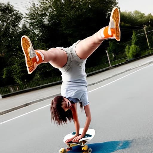  upside down chicken on a skateboard in heavy traffuc