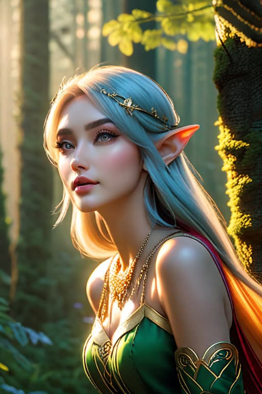  Woodland elves dancing in afternoon light, forest, masterpiece, ultra realistic, best quality image, 8k wallpaper hyperrealistic, full body, detailed clothing, highly detailed, cinematic lighting, stunningly beautiful, intricate, sharp focus, f/1. 8, 85mm, (centered image composition), (professionally color graded), ((bright soft diffused light)), volumetric fog, trending on instagram, trending on tumblr, HDR 4K, 8K