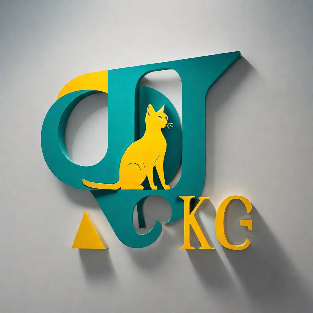  A modern logo featuring the silhouette of a cat in teal and yellow. In the center of the silhouette, incorporate the letters 'KC' in a stylish font. The overall design should be clean and minimalist. hyperrealistic, full body, detailed clothing, highly detailed, cinematic lighting, stunningly beautiful, intricate, sharp focus, f/1. 8, 85mm, (centered image composition), (professionally color graded), ((bright soft diffused light)), volumetric fog, trending on instagram, trending on tumblr, HDR 4K, 8K