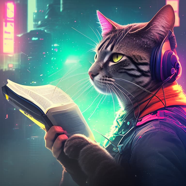 nvinkpunk Realistic image of a cat wearing headphones and reading glasses while riding a bus, fantasy hyperrealistic, full body, detailed clothing, highly detailed, cinematic lighting, stunningly beautiful, intricate, sharp focus, f/1. 8, 85mm, (centered image composition), (professionally color graded), ((bright soft diffused light)), volumetric fog, trending on instagram, trending on tumblr, HDR 4K, 8K