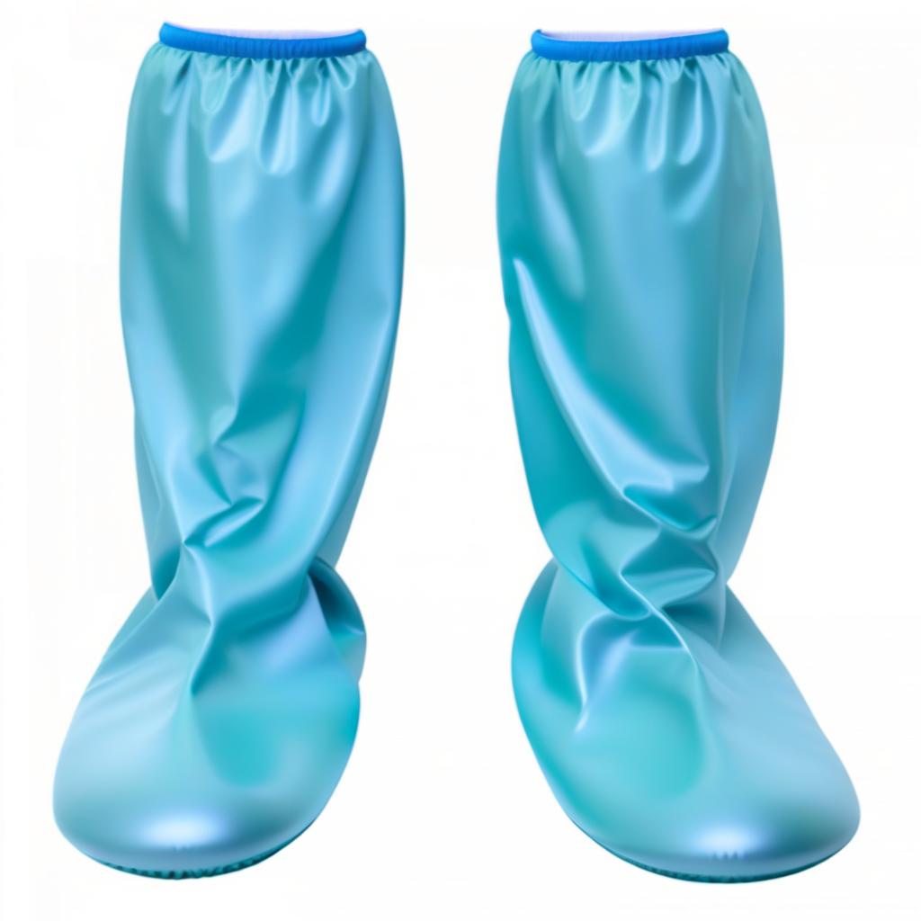  On feet worn, smooth without pleats, high surgical short pants like boots, with upper elastic cuffs, made of glossy latex, the lower part (from sole to ankle:1.2), (dark green:1.3), the upper part (from ankle to knee:1.2), (dark blue:1.3) hyperrealistic, full body, detailed clothing, highly detailed, cinematic lighting, stunningly beautiful, intricate, sharp focus, f/1. 8, 85mm, (centered image composition), (professionally color graded), ((bright soft diffused light)), volumetric fog, trending on instagram, trending on tumblr, HDR 4K, 8K