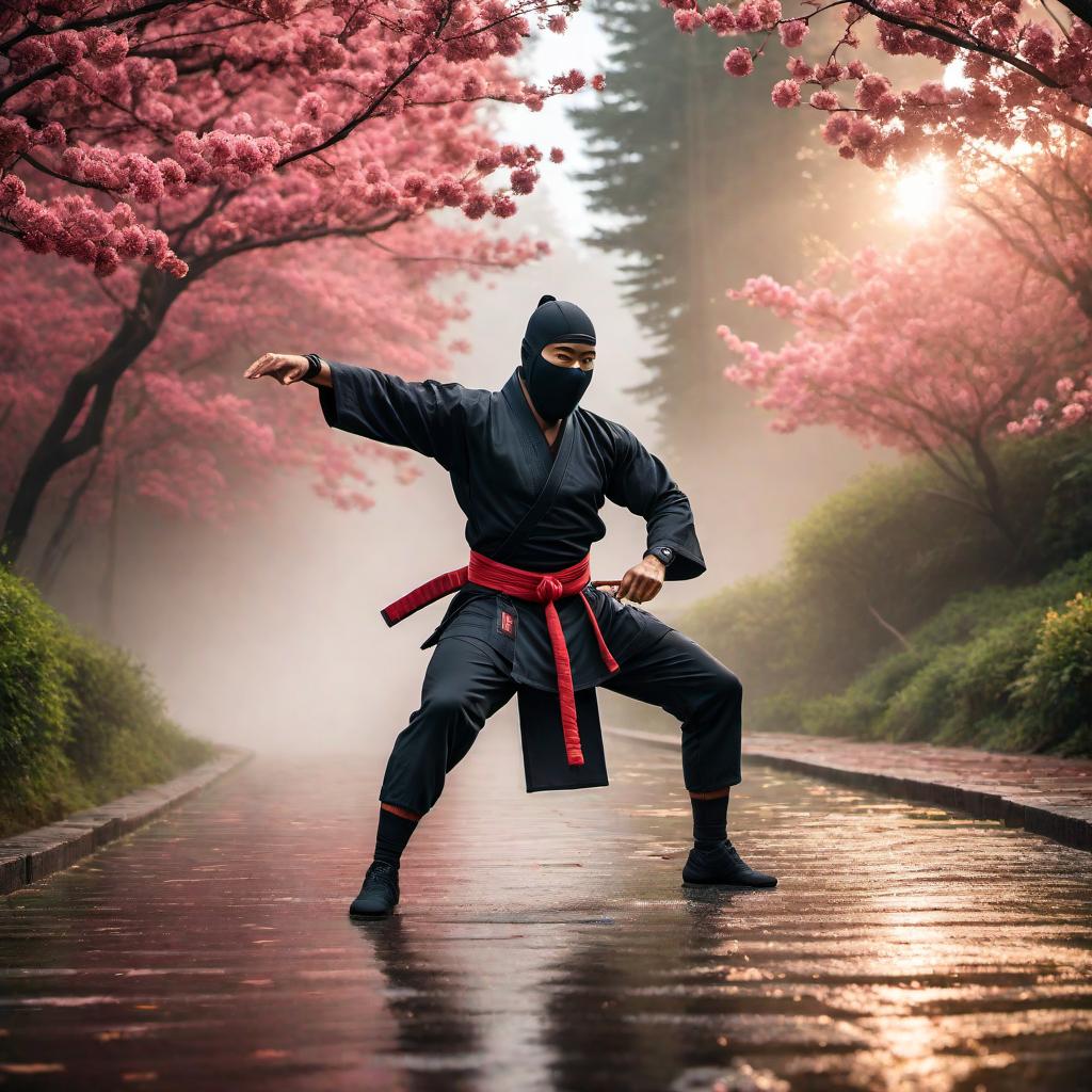  A creative visual representation of the phrase: 'Relaxation level: Expert. Reaction speed: Ninja. Don't let my chill vibes fool you, I can switch to full speed ahead in a heartbeat! 😉 #LaidBackNinja' hyperrealistic, full body, detailed clothing, highly detailed, cinematic lighting, stunningly beautiful, intricate, sharp focus, f/1. 8, 85mm, (centered image composition), (professionally color graded), ((bright soft diffused light)), volumetric fog, trending on instagram, trending on tumblr, HDR 4K, 8K