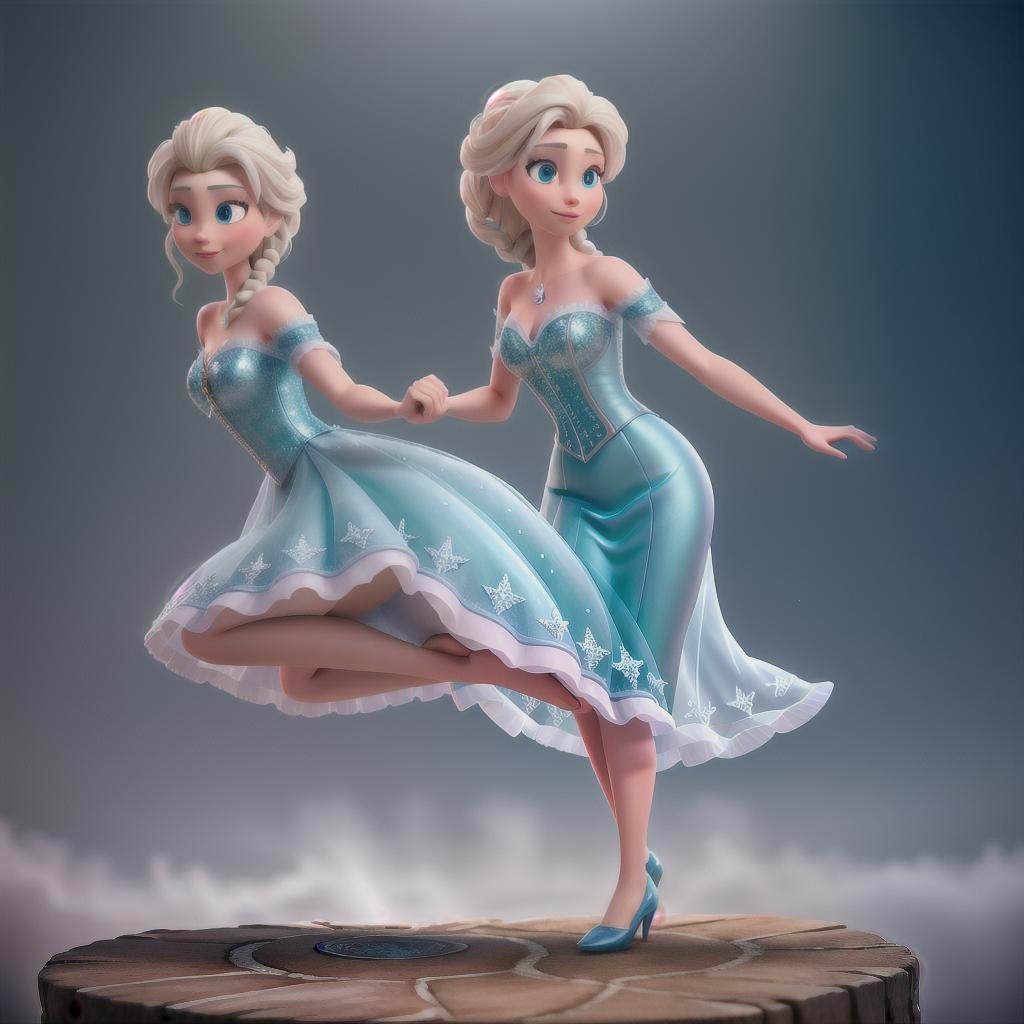  Elsa kicking in the air hyperrealistic, full body, detailed clothing, highly detailed, cinematic lighting, stunningly beautiful, intricate, sharp focus, f/1. 8, 85mm, (centered image composition), (professionally color graded), ((bright soft diffused light)), volumetric fog, trending on instagram, trending on tumblr, HDR 4K, 8K