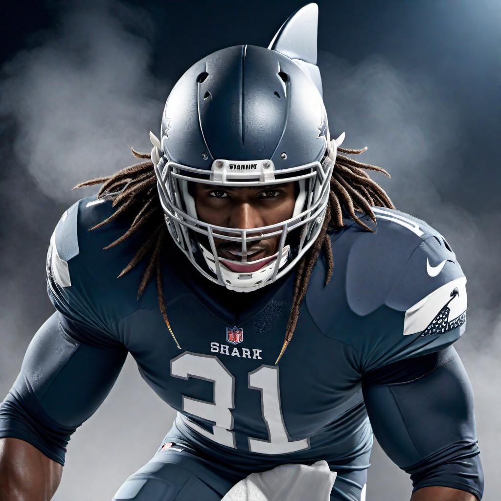  Create a logo for a football team named 'Shark Gang'. The logo should feature a fierce-looking shark, possibly with muscular arms or an athletic build symbolizing strength. Include elements like a football or football-related design. Use bold colors like navy blue, gray, and white. Incorporate the team's name 'Shark Gang' in a stylish, aggressive font. hyperrealistic, full body, detailed clothing, highly detailed, cinematic lighting, stunningly beautiful, intricate, sharp focus, f/1. 8, 85mm, (centered image composition), (professionally color graded), ((bright soft diffused light)), volumetric fog, trending on instagram, trending on tumblr, HDR 4K, 8K