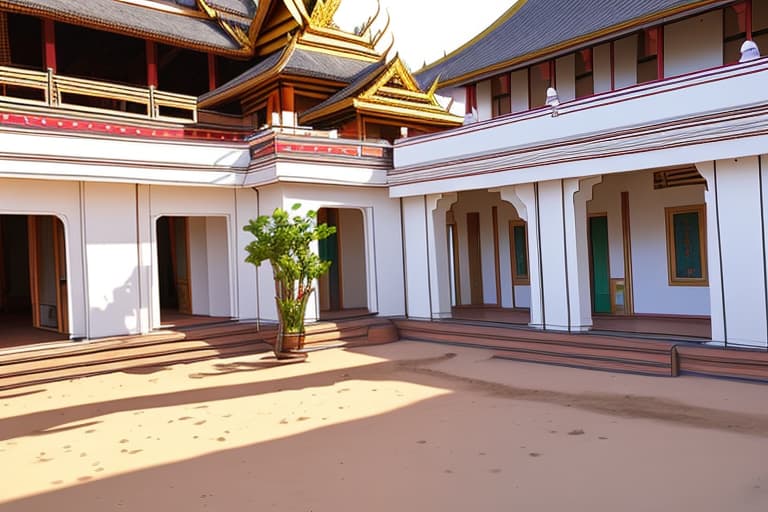  An open area of ​​dirt outside the Thai palace.