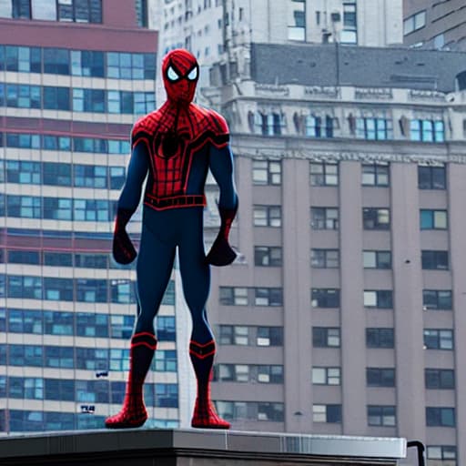  black costume spider-man perched on a building in new york