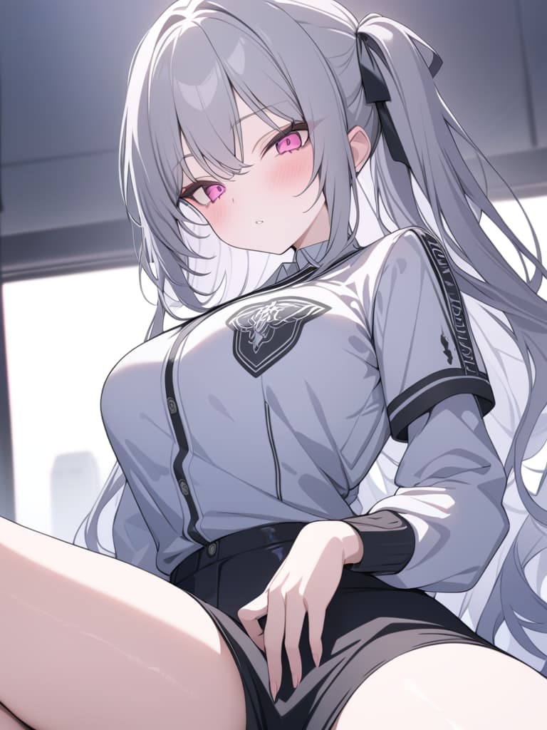  Gray hair, subculture, jerseys, moe sleeves, light blue, angels, pink eyes, mafia, masterpiece, best quality,8k,ultra detailed,high resolution,an extremely delicate and beautiful,hyper detail