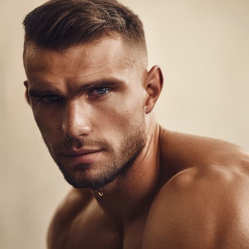 portrait+ style Russian queer fitness model brunette hunk dilf dude face