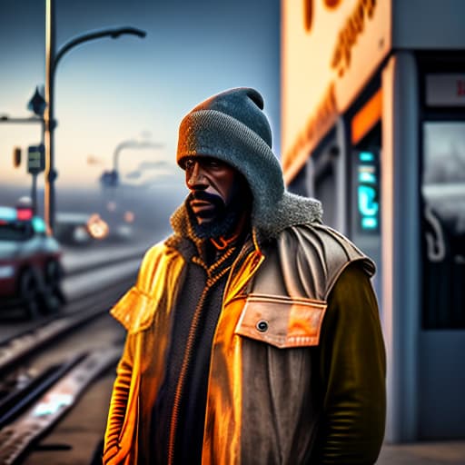 estilovintedois photo about homeless Cinematic Quality hyperrealistic, full body, detailed clothing, highly detailed, cinematic lighting, stunningly beautiful, intricate, sharp focus, f/1. 8, 85mm, (centered image composition), (professionally color graded), ((bright soft diffused light)), volumetric fog, trending on instagram, trending on tumblr, HDR 4K, 8K