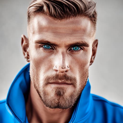 portrait+ style Russian queer fitness model blonde hunk dilf dude face