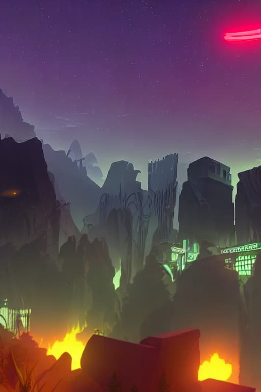 fwatch style sci fi, concept art, A city at night. neon lights