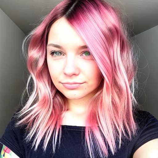  Short, wavy, Pink hair