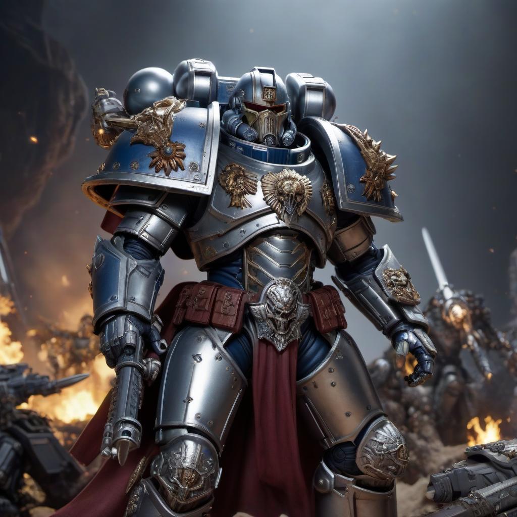  Warhammer 40000 Space Marine Chapter, Space Marine Chapter, Iron Cavalry Space Marine Chapter, Silver color armor, Silver armor, fighting tyranid, hyperrealistic, full body, detailed clothing, highly detailed, cinematic lighting, stunningly beautiful, intricate, sharp focus, f/1. 8, 85mm, (centered image composition), (professionally color graded), ((bright soft diffused light)), volumetric fog, trending on instagram, trending on tumblr, HDR 4K, 8K