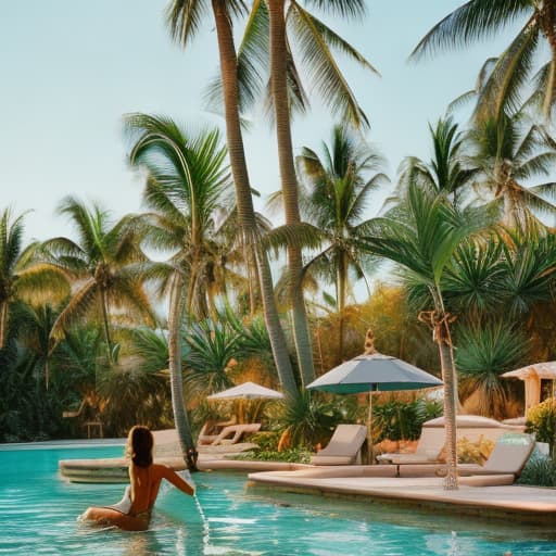 analog style Tropical Paradise hyperrealistic, full body, detailed clothing, highly detailed, cinematic lighting, stunningly beautiful, intricate, sharp focus, f/1. 8, 85mm, (centered image composition), (professionally color graded), ((bright soft diffused light)), volumetric fog, trending on instagram, trending on tumblr, HDR 4K, 8K