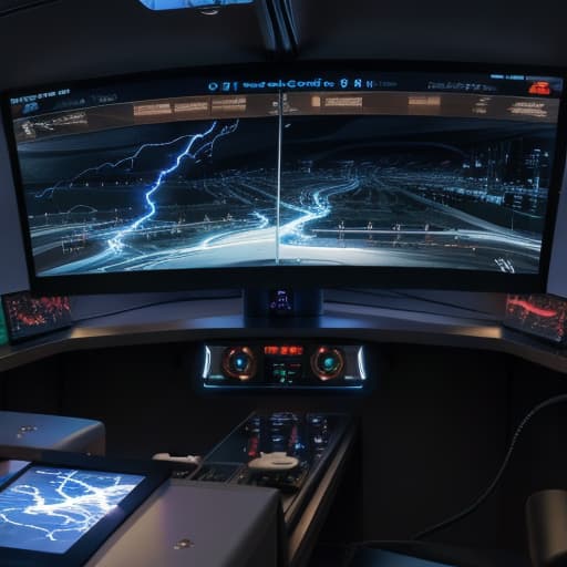  Neuron in the form of lightning on the control screen inside the onboard simulator computer