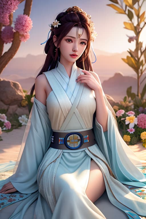  (Jedi meditation:1.3), serene photo,1girl, Jedi master in deep meditation, in jedioutfit, sitting cross legged, (desert oasis:1.1), surrounded by blooming desert flowers, harmonizing with the Force, spiritual retreat, transcendent tranquility, desert enlightenment, Absurdres, hdr, ultra detailed illustration, extremely detailed face, RAW photo, film grain, skin pores, trending on deviantart <lora:jedioutfit:1> <lora:epiNoiseoffset v2:1> hyperrealistic, full body, detailed clothing, highly detailed, cinematic lighting, stunningly beautiful, intricate, sharp focus, f/1. 8, 85mm, (centered image composition), (professionally color graded), ((bright soft diffused light)), volumetric fog, trending on instagram, trending on tumblr, HDR 4K, 8K