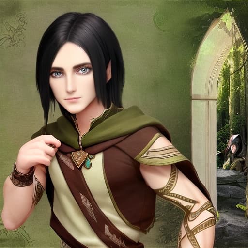  Male wood elf black hair green eyes