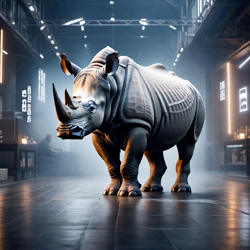  A QR code with a rhino integrated into the design. hyperrealistic, full body, detailed clothing, highly detailed, cinematic lighting, stunningly beautiful, intricate, sharp focus, f/1. 8, 85mm, (centered image composition), (professionally color graded), ((bright soft diffused light)), volumetric fog, trending on instagram, trending on tumblr, HDR 4K, 8K