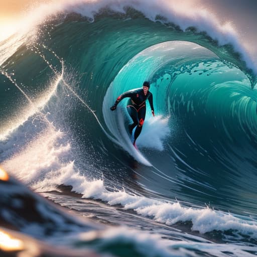  wave hyperrealistic, full body, detailed clothing, highly detailed, cinematic lighting, stunningly beautiful, intricate, sharp focus, f/1. 8, 85mm, (centered image composition), (professionally color graded), ((bright soft diffused light)), volumetric fog, trending on instagram, trending on tumblr, HDR 4K, 8K