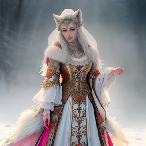  Wolf in Russian folk costume., (Watercolor painting) soft colors ,fluid strokes ,transparent layers hyperrealistic, full body, detailed clothing, highly detailed, cinematic lighting, stunningly beautiful, intricate, sharp focus, f/1. 8, 85mm, (centered image composition), (professionally color graded), ((bright soft diffused light)), volumetric fog, trending on instagram, trending on tumblr, HDR 4K, 8K