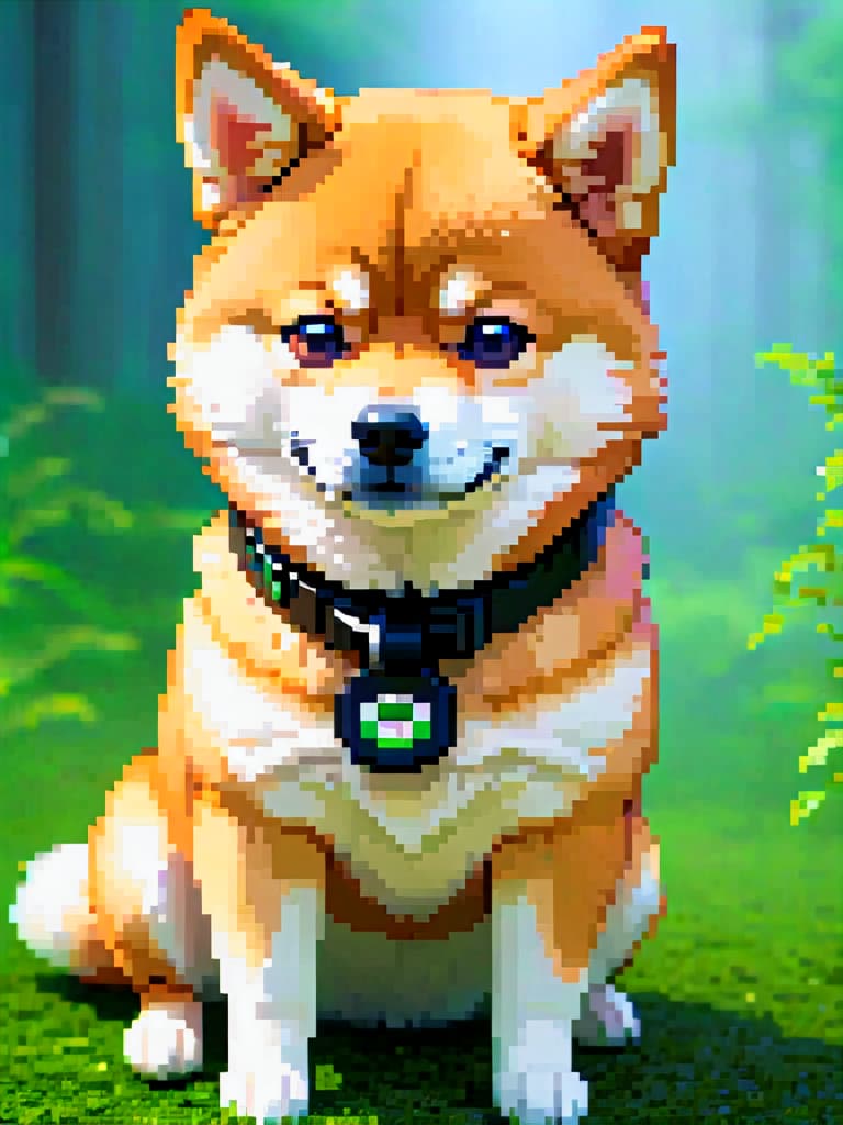  a cute shiba inu, minimalist, (pixel:0.8), flat hyperrealistic, full body, detailed clothing, highly detailed, cinematic lighting, stunningly beautiful, intricate, sharp focus, f/1. 8, 85mm, (centered image composition), (professionally color graded), ((bright soft diffused light)), volumetric fog, trending on instagram, trending on tumblr, HDR 4K, 8K