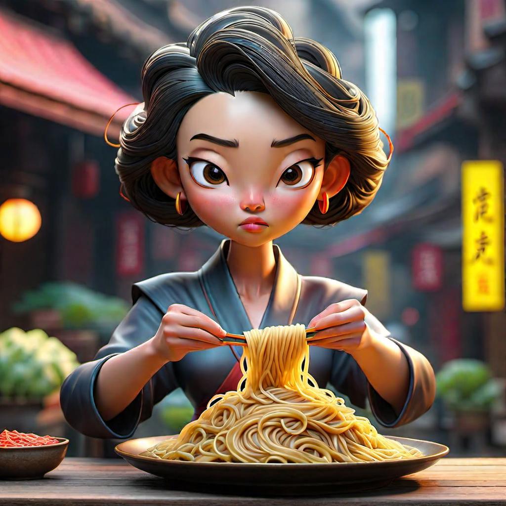  Wuhan hot dry noodles hyperrealistic, full body, detailed clothing, highly detailed, cinematic lighting, stunningly beautiful, intricate, sharp focus, f/1. 8, 85mm, (centered image composition), (professionally color graded), ((bright soft diffused light)), volumetric fog, trending on instagram, trending on tumblr, HDR 4K, 8K