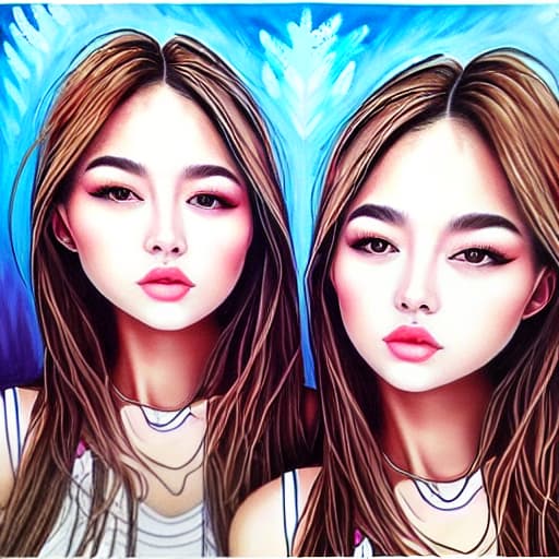  High resolution, ultra - realistic painting Charly Jordan and Jennie Kim lovers, woman love woman realistic face, perfect body full body