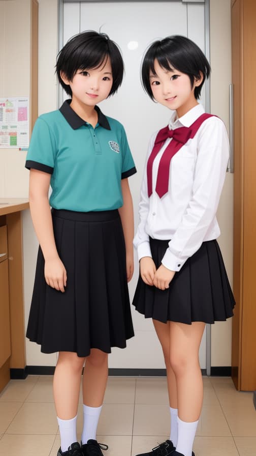  , two junior high students, thin, short hair, s , .