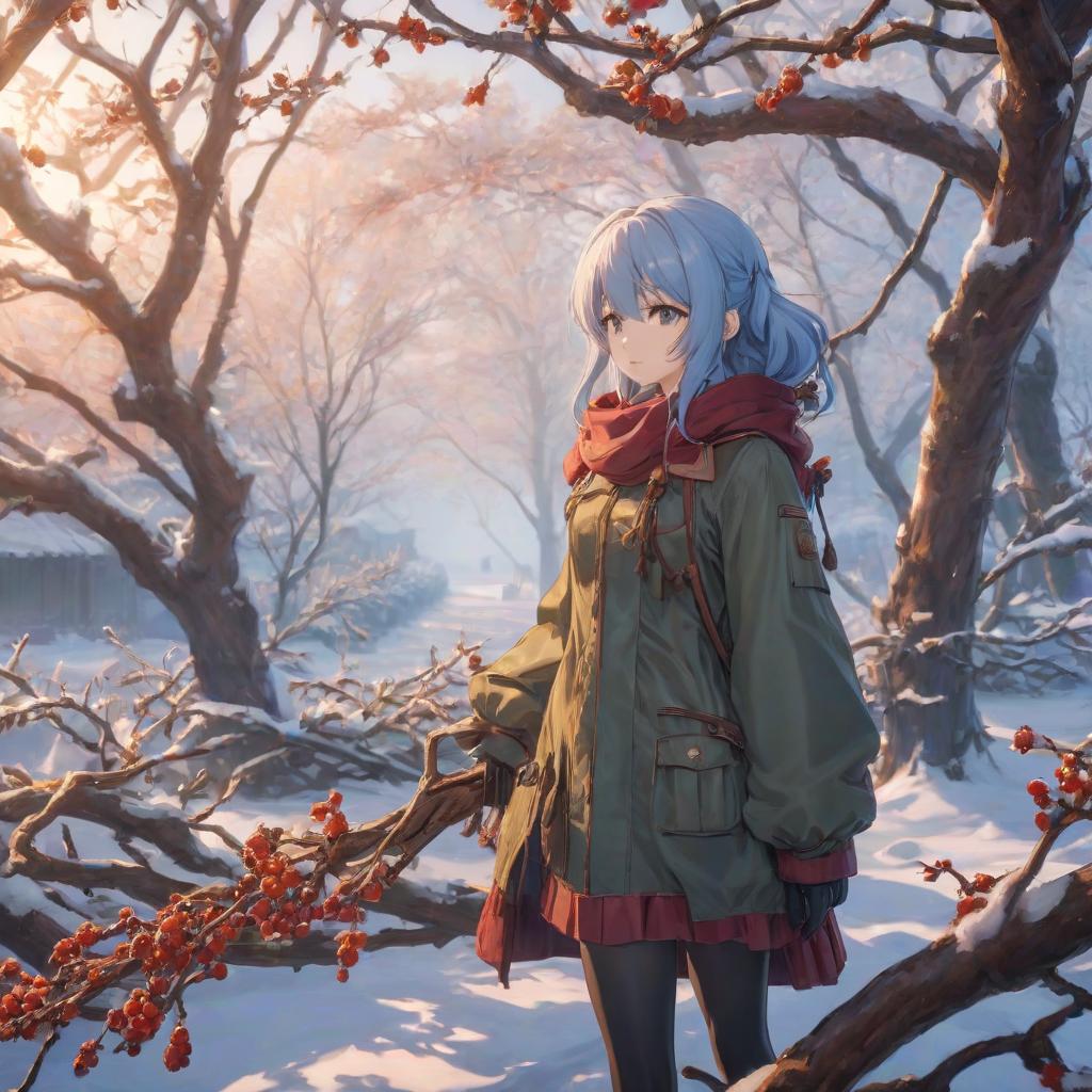  anime artwork Mulberry winter dried branches . anime style, key visual, vibrant, studio anime, highly detailed hyperrealistic, full body, detailed clothing, highly detailed, cinematic lighting, stunningly beautiful, intricate, sharp focus, f/1. 8, 85mm, (centered image composition), (professionally color graded), ((bright soft diffused light)), volumetric fog, trending on instagram, trending on tumblr, HDR 4K, 8K