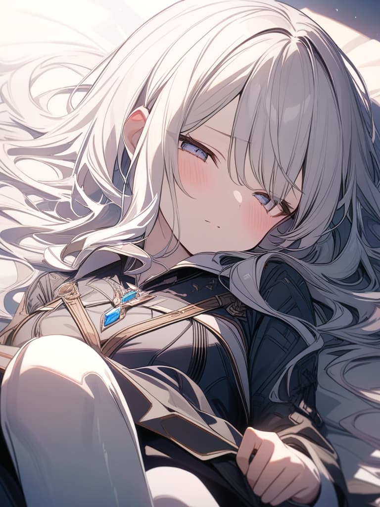  A young with white hair is shy, masterpiece, best quality,8k,ultra detailed,high resolution,an extremely delicate and beautiful,hyper detail