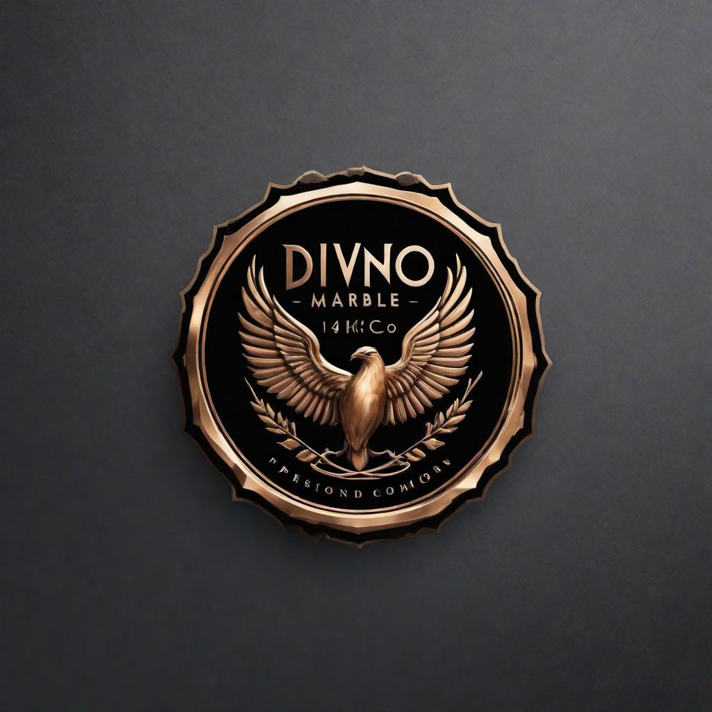  Logo for Divino Marble Co., a stone and marble fabrication company. The logo should project an elevated, sophisticated, and handcrafted feel. Include the preferred colors: charcoal, cream, and copper. The word 'Divino' should be in a robust serif font, slightly bigger and bolder or italicized. Incorporate an elegantly stylized stone and a hammer. At the bottom of the logo, include the company motto 'Precision & Elegance In Every Detail'. hyperrealistic, full body, detailed clothing, highly detailed, cinematic lighting, stunningly beautiful, intricate, sharp focus, f/1. 8, 85mm, (centered image composition), (professionally color graded), ((bright soft diffused light)), volumetric fog, trending on instagram, trending on tumblr, HDR 4K, 8K