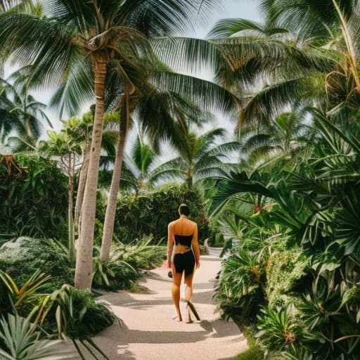 analog style Tropical Paradise hyperrealistic, full body, detailed clothing, highly detailed, cinematic lighting, stunningly beautiful, intricate, sharp focus, f/1. 8, 85mm, (centered image composition), (professionally color graded), ((bright soft diffused light)), volumetric fog, trending on instagram, trending on tumblr, HDR 4K, 8K