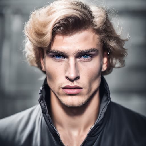 portrait+ style Russian queer fitness model blonde hunk dude face