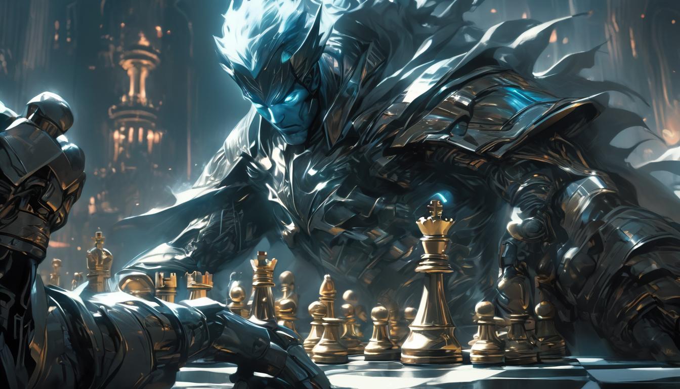  hyperrealism,fantasy aestheticA decisive hand moving a chess piece, a strategic chessboard in view, focused and deliberate action, calculated and confident, high tech clothing clad in sleek, futuristic costume with metallic accents and form fitting designs, marvel superhero comics style, unreal engine rendering