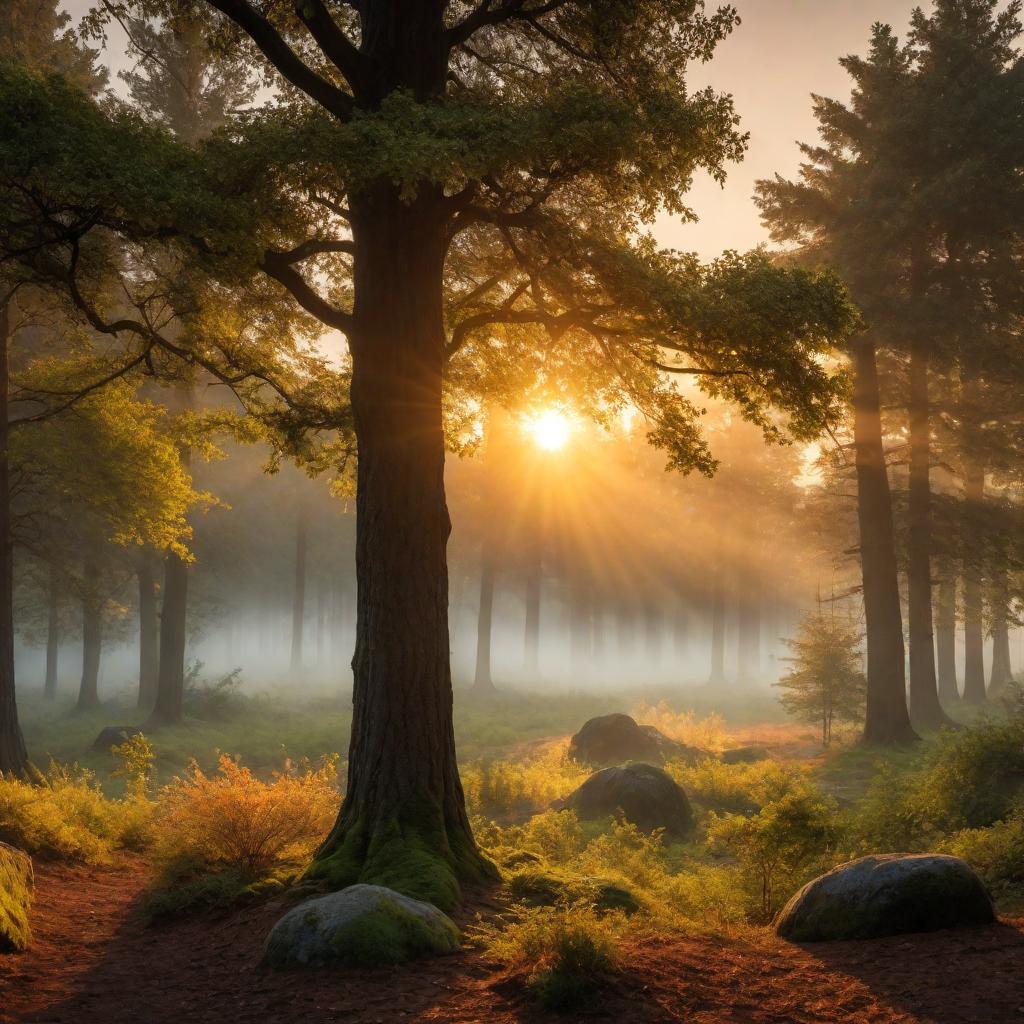  A beautiful sunset scene with the sun just going down. The scene has trees surrounding the frame and a star twinkle in the foreground, adding a magical touch. hyperrealistic, full body, detailed clothing, highly detailed, cinematic lighting, stunningly beautiful, intricate, sharp focus, f/1. 8, 85mm, (centered image composition), (professionally color graded), ((bright soft diffused light)), volumetric fog, trending on instagram, trending on tumblr, HDR 4K, 8K