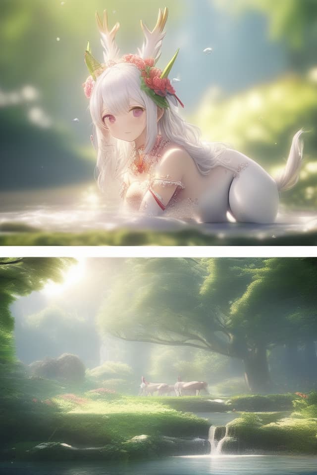  ((High quality, high quality, super resolution, good anatomy)) MasterPEACE, Best of the best, Kirin, Meadow, beautiful morning water