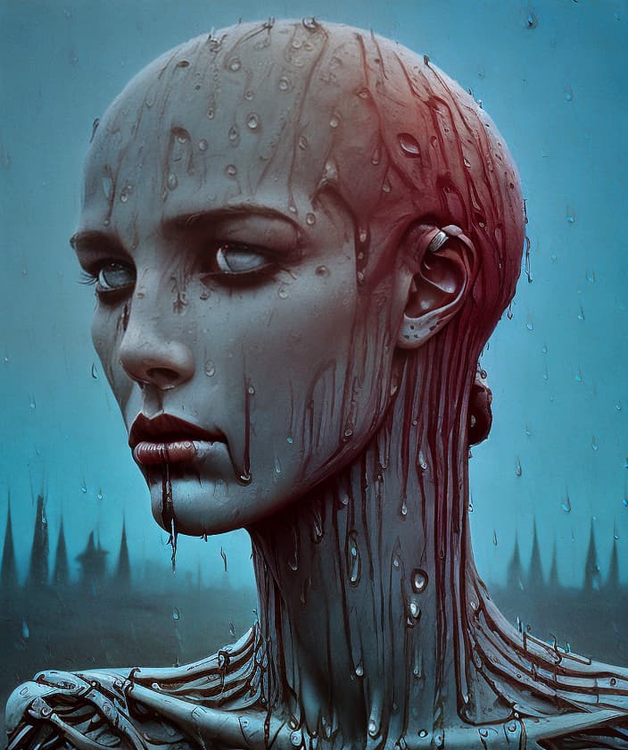 portrait+ style mannequins Beksiński pain fear guillotine chessboard death time cry rain