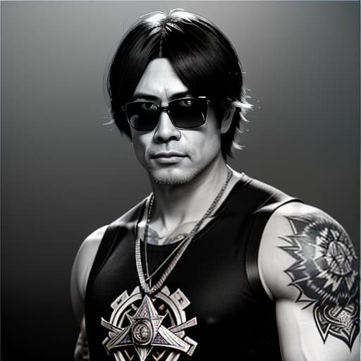  A raider in a black tank top and tactical gear, wearing a body armor over it. His face and appearance resembling Yor from the anime "Chainsaw Man." Tattooed hands. A Medallion Arab on his face, and dark glasses., Sketch, Manga Sketch, Pencil drawing, Black and White, Manga, Manga style, Low detail, Line art, vector art, Monochromatic, by katsuhiro otomo and masamune shirow and studio ghilibi and yukito kishiro hyperrealistic, full body, detailed clothing, highly detailed, cinematic lighting, stunningly beautiful, intricate, sharp focus, f/1. 8, 85mm, (centered image composition), (professionally color graded), ((bright soft diffused light)), volumetric fog, trending on instagram, trending on tumblr, HDR 4K, 8K