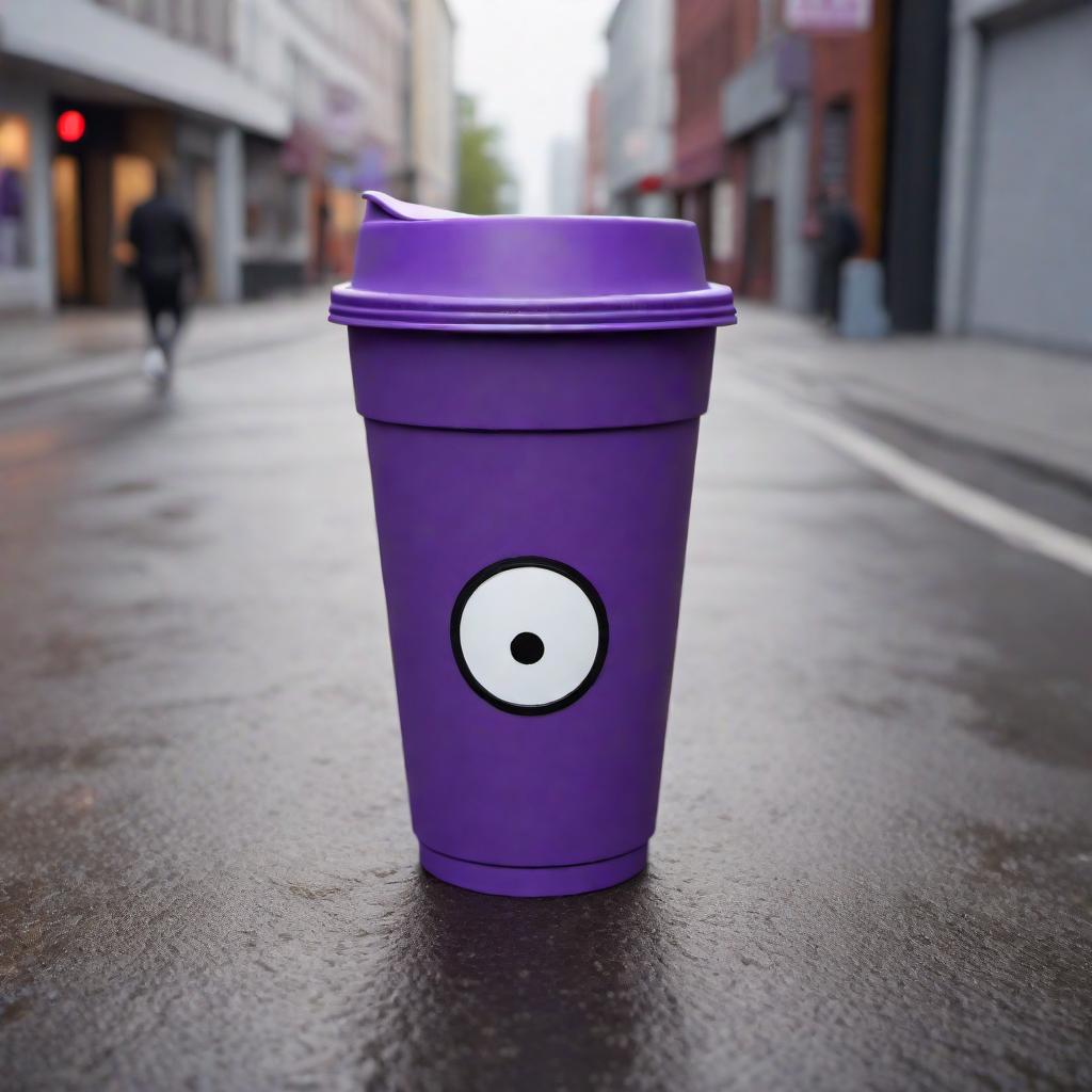  A cartoon character similar to Towelie from South Park, but as a double styrofoam cup filled with purple lean. The character should have an urban, street style. The cup should have low red eyes indicating it's high, with a laid-back or dazed expression. Add urban elements like tattoos, a cap, and streetwear to give it an edgy look. hyperrealistic, full body, detailed clothing, highly detailed, cinematic lighting, stunningly beautiful, intricate, sharp focus, f/1. 8, 85mm, (centered image composition), (professionally color graded), ((bright soft diffused light)), volumetric fog, trending on instagram, trending on tumblr, HDR 4K, 8K