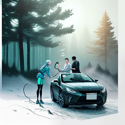  a man and a woman wash the windshield of a car. Minimalism style one line illustration, Overland fantasy woodland map, such as a map, a font that is modern and easy to read hyperrealistic, full body, detailed clothing, highly detailed, cinematic lighting, stunningly beautiful, intricate, sharp focus, f/1. 8, 85mm, (centered image composition), (professionally color graded), ((bright soft diffused light)), volumetric fog, trending on instagram, trending on tumblr, HDR 4K, 8K