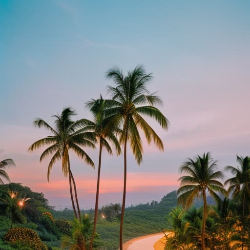 analog style Tropical Paradise hyperrealistic, full body, detailed clothing, highly detailed, cinematic lighting, stunningly beautiful, intricate, sharp focus, f/1. 8, 85mm, (centered image composition), (professionally color graded), ((bright soft diffused light)), volumetric fog, trending on instagram, trending on tumblr, HDR 4K, 8K