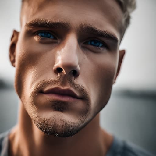 portrait+ style Russian queer fitness model blonde hunk dilf dude face