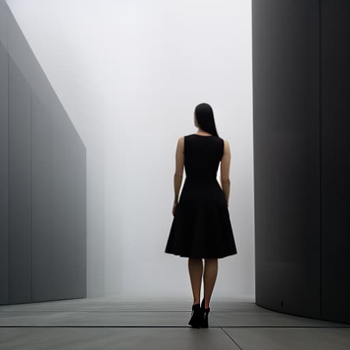 dvarchmodern Technical drawing of a modern minimalist black dress with a straight silhouette and long white laces, view from the front and view from behind., geometric , structural , aesthetic , by Julius Shulman, Andreas Gursky, Iwan Baan, Berenice Abbott, Hiroshi Sugimoto hyperrealistic, full body, detailed clothing, highly detailed, cinematic lighting, stunningly beautiful, intricate, sharp focus, f/1. 8, 85mm, (centered image composition), (professionally color graded), ((bright soft diffused light)), volumetric fog, trending on instagram, trending on tumblr, HDR 4K, 8K