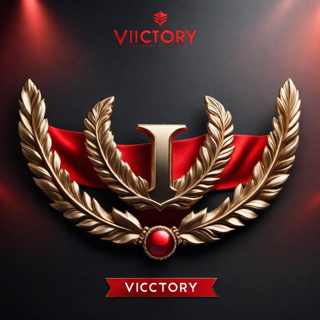  Victory logo in red color, minimalist design with a bold and elegant font. Incorporate symbols such as a laurel wreath or trophy to signify victory and achievement. The word 'Victory' should be prominently featured in the design. hyperrealistic, full body, detailed clothing, highly detailed, cinematic lighting, stunningly beautiful, intricate, sharp focus, f/1. 8, 85mm, (centered image composition), (professionally color graded), ((bright soft diffused light)), volumetric fog, trending on instagram, trending on tumblr, HDR 4K, 8K